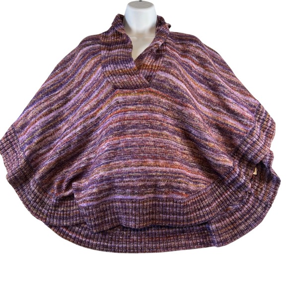 Leo & Nicole Sweaters - Leo & Nicole Striped Knit‎ Poncho Shawl Sweater Purple Multi Color Size M
